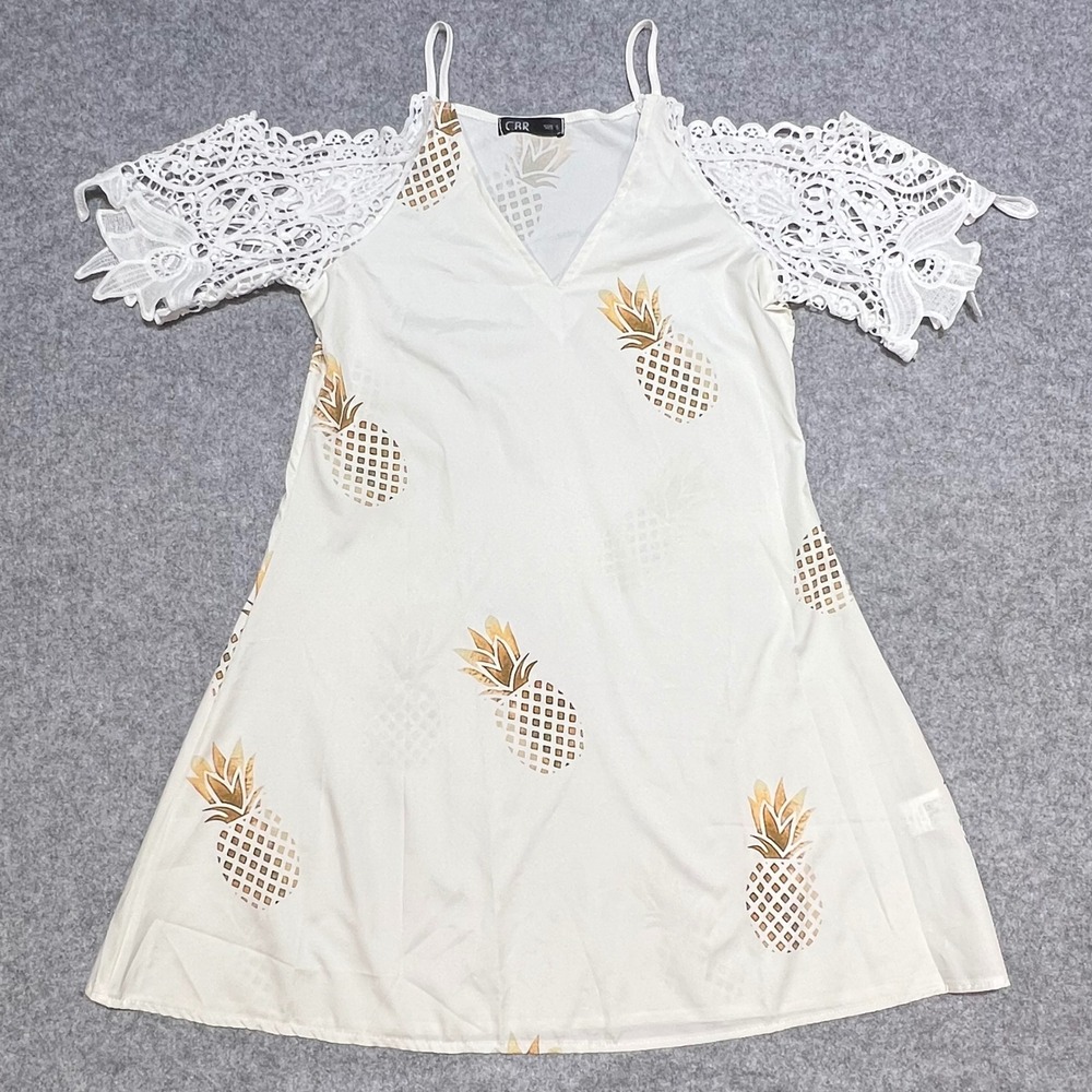 CBR Pineapple Mini Dress Women Small White Excellent Lace Cold Shoulder